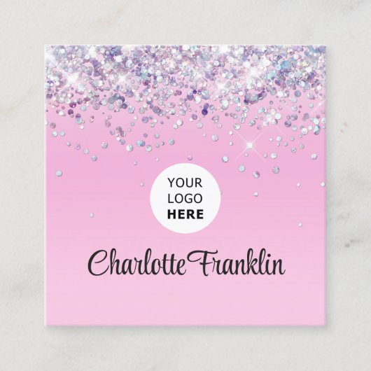 Fügen Sie Ihr eigenes Logo Kreis eleganten Glitzer Quadratische Visitenkarte (Vorderseite)