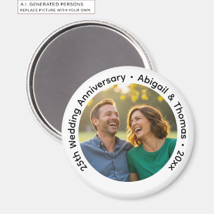 Fügen Sie Ihr eigenes Paar-Foto 25. Hochzeitstag h Magnet