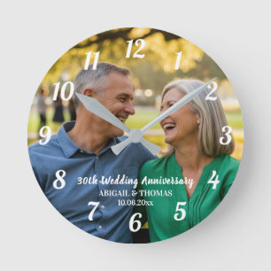 Fügen Sie Ihr eigenes Paar-Foto 30. Hochzeitstag h Runde Wanduhr