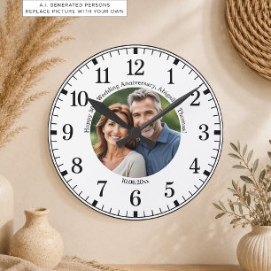 Fügen Sie Ihr eigenes Paar-Foto 30. Hochzeitstag h Runde Wanduhr