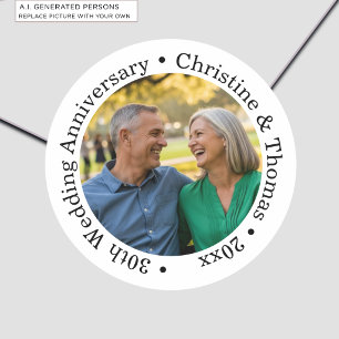 Fügen Sie Ihr eigenes Paar-Foto 30. Hochzeitstag h Runder Aufkleber