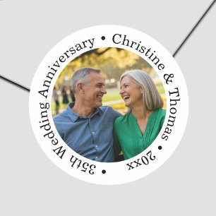 Fügen Sie Ihr eigenes Paar-Foto 35. Hochzeitstag h Runder Aufkleber