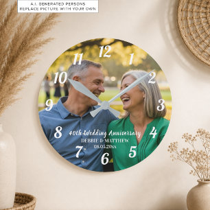 Fügen Sie Ihr eigenes Paar-Foto 40. Hochzeitstag h Runde Wanduhr
