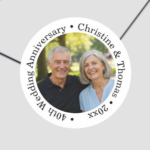Fügen Sie Ihr eigenes Paar-Foto 40. Hochzeitstag h Runder Aufkleber
