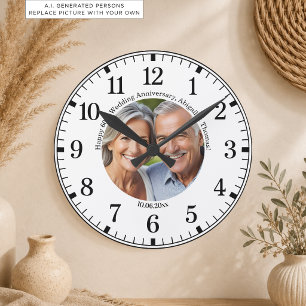 Fügen Sie Ihr eigenes Paar-Foto 60. Hochzeitstag h Runde Wanduhr