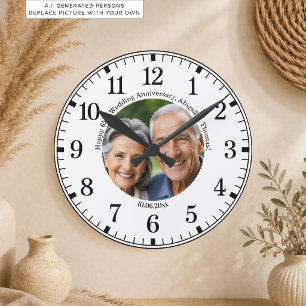 Fügen Sie Ihr eigenes Paar-Foto 65. Hochzeitstag h Runde Wanduhr