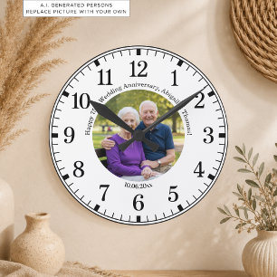 Fügen Sie Ihr eigenes Paar-Foto 75. Hochzeitstag h Runde Wanduhr