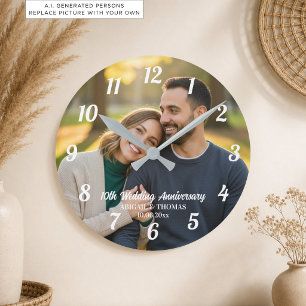 Fügen Sie Ihr eigenes Paar-Foto zum 10. Hochzeitst Runde Wanduhr