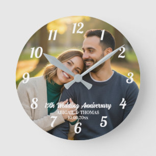 Fügen Sie Ihr eigenes Paar-Foto zum 15. Hochzeitst Runde Wanduhr