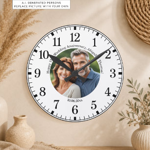 Fügen Sie Ihr eigenes Paar-Foto zum 15. Hochzeitst Runde Wanduhr
