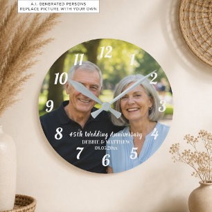 Fügen Sie Ihr eigenes Paar-Foto zum 45. Hochzeitst Runde Wanduhr
