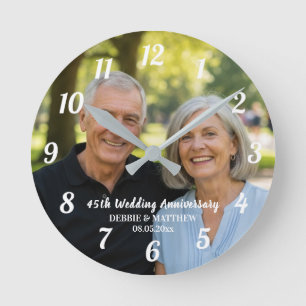 Fügen Sie Ihr eigenes Paar-Foto zum 45. Hochzeitst Runde Wanduhr