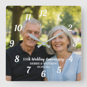Fügen Sie Ihr eigenes Paar-Foto zum 55. Hochzeitst Quadratische Wanduhr