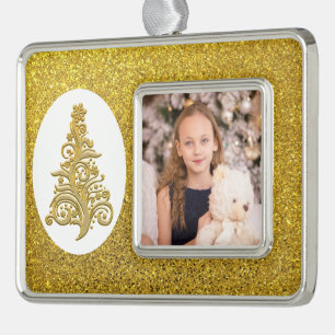 Fügen Sie Ihr Familien- oder Haustierfoto zu Gold  Rahmen-Ornament Silber