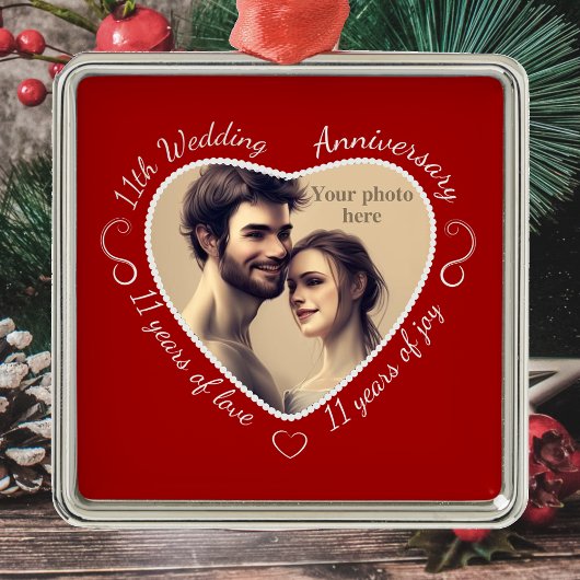 Fügen Sie Ihr Foto 11 Jahre Ehe hinzu Silbernes Ornament