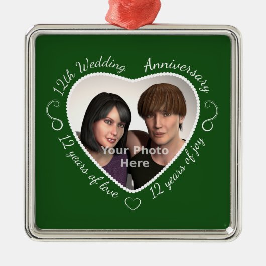 Fügen Sie Ihr Foto 12 Jahre Ehe hinzu Silbernes Ornament (Vorne)