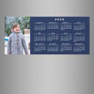 Fügen Sie Ihr Foto 2026 Kalender auf Navy Blue Mag Magnetkarte