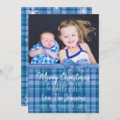 Fügen Sie Ihr Foto Blue Kariert Weihnachten Einladung (Vorne/Hinten)