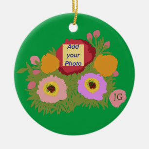 Fügen Sie Ihr Foto-Blumenmuster mit dem ersten Grü Keramik Ornament