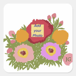 Fügen Sie Ihr Foto Blumenmuster mit dem ersten Mus Quadratischer Aufkleber