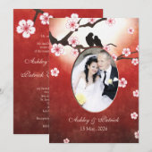 Fügen Sie Ihr Foto Cherry Blossom Sakura Liebe Vög Einladung (Vorne/Hinten)