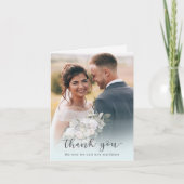 Fügen Sie Ihr Foto Elegant Eukalyptus Script Hochz Dankeskarte (Vorderseite)