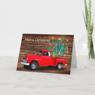 Fügen Sie Ihr Foto hinzu, Red Truck mit Cactus, Feiertagskarte