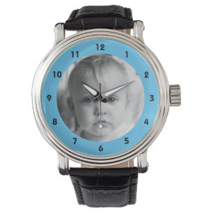 Fügen Sie Ihr Foto Memento für Vater blau hinzu Armbanduhr