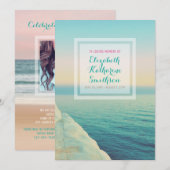 Fügen Sie Ihr Foto Memorial Sea Beach Türkis Einladung (Vorne/Hinten)