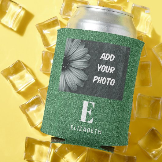 Fügen Sie Ihr Foto oder Logo hinzu, grüner Denim-D Dosenkühler