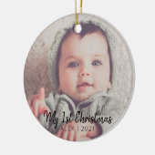 Fügen Sie Ihr Foto Personalisiert mein erstes Weih Keramik Ornament (Links)