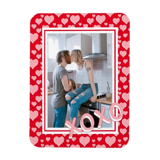 Fügen Sie Ihr Foto Romantische Rosa Herzen XOXO Magnet (Vertikal)
