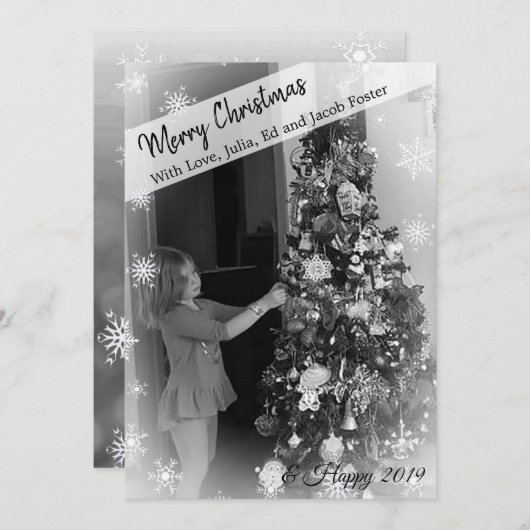 Fügen Sie Ihr Foto Schneeflocke Schwarz-Weiß Weihn Einladung (Vorne/Hinten)