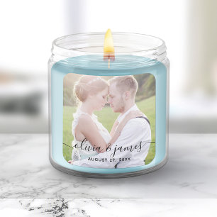 Fügen Sie Ihr Foto Stilvolle Kalligrafie Hochzeit Quadratischer Aufkleber