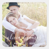 Fügen Sie Ihr Foto Stilvolle Kalligrafie Hochzeit Quadratischer Aufkleber (Vorderseite)