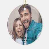 Fügen Sie Ihr Foto unser erstes Weihnachtslied Mr. Keramik Ornament (Links)