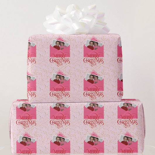 Fügen Sie Ihr Foto Weihnachten Rot und Rosa Geschenkpapier