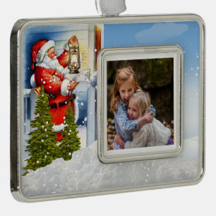 Fügen Sie Ihr Foto zu Vintage Santa Claus hinzu Rahmen-Ornament Silber