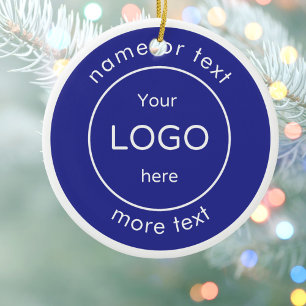 Fügen Sie Ihr Logo blaues Business-Weihnachtsornam Keramik Ornament