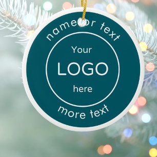 Fügen Sie Ihr Logo blaues Business-Weihnachtsschmu Keramik Ornament