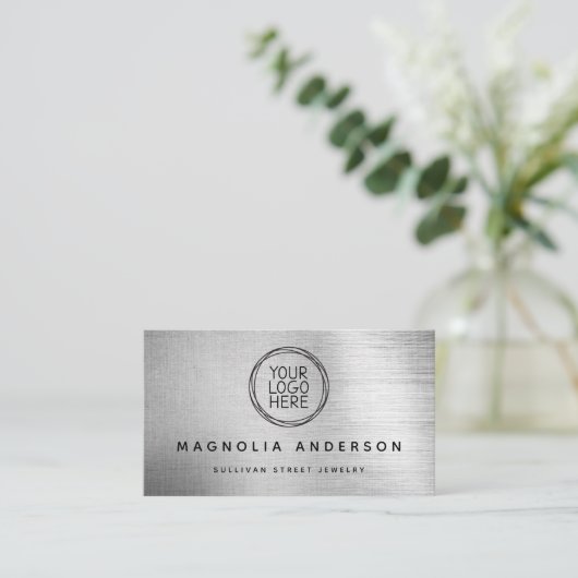 Fügen Sie Ihr Logo einfach silberfarbenes Metall h Visitenkarte (Stehend Vorderseite)