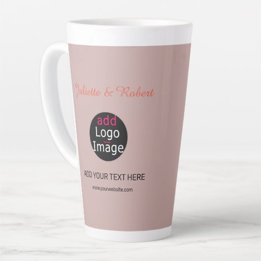 Fügen Sie Ihr Logo Hochzeit Dusty Rose Hue Art Milchtasse (Linke Ecke)