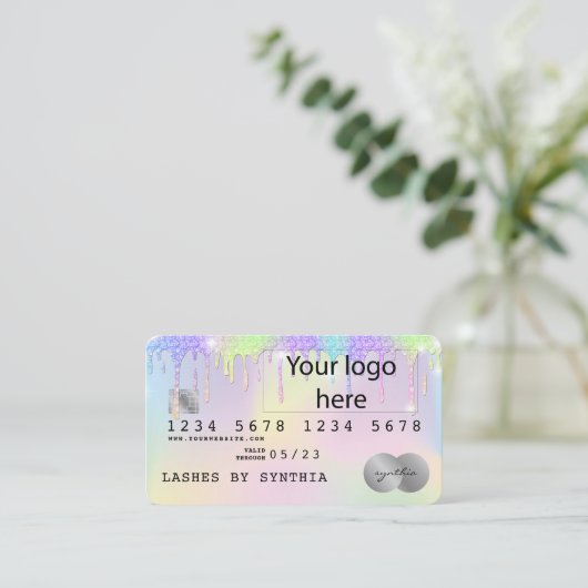 Fügen Sie Ihr Logo Holograph Unicorn Dripp Credit Visitenkarte (Stehend Vorderseite)