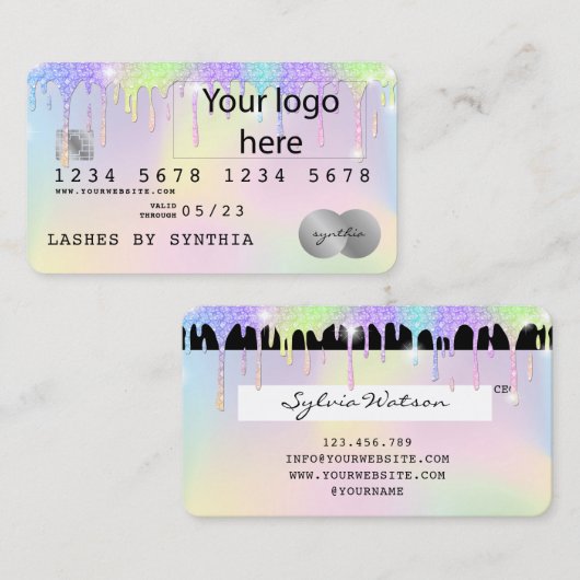 Fügen Sie Ihr Logo Holograph Unicorn Dripp Credit Visitenkarte (Vorne/Hinten)