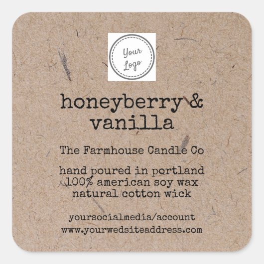 Fügen Sie Ihr Logo Kraft Background Soy Candle Quadratischer Aufkleber (Vorderseite)