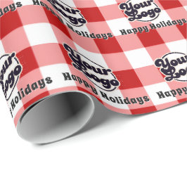 Fügen Sie Ihr Logo Red Gingham Happy Christmas Ver Geschenkpapier