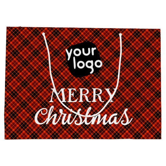 Fügen Sie Ihr Logo rot und schwarz Kariert frohe W Große Geschenktüte (Rückseite)