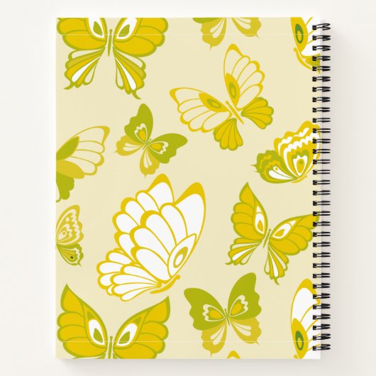 Fügen Sie Ihr Name Yellow Butterfly Pattern Notebo Notizblock (Rückseite)