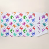 Fügen Sie Ihr Namens| Muster der Krabben hinzu Strandtuch (Vorderseite)