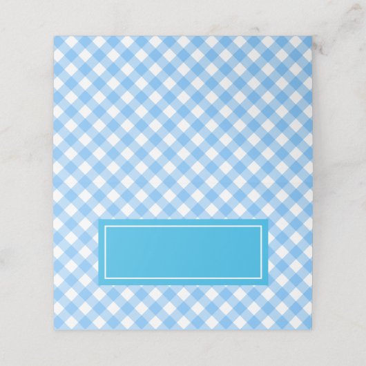 Fügen Sie Ihr Text Baby Blue Gingham Pattern Platzkarte (Außenseite Aufgefaltet)